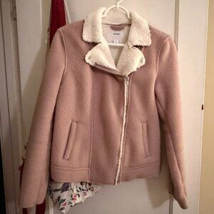 Old Navy Moto Sherpa Zip Up Jacket- Light Pink